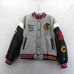 Starter Jacket Women Medium Chicago Blackhawks NHL Gray Black Varsity Wool Blend